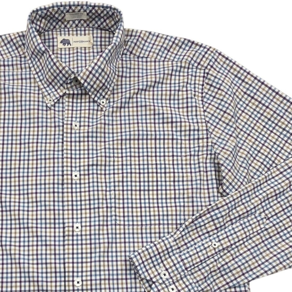 Onward Reserve Performance Tailored Fit Gingham Plaid Button Shirt Mens Large
